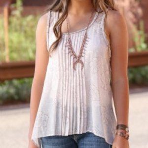 Cruel Girl Cream Flower Print Chiffon Tank Top